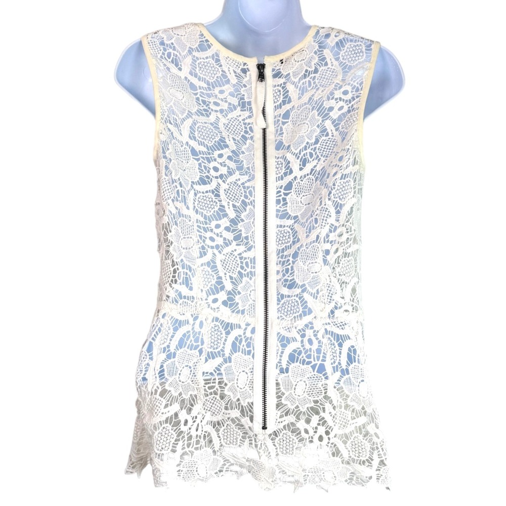 Sheer Floral Lace Crochet Top Sz S Ivory Sleeveless Boho Chic Cottage Country - Picture 4 of 9